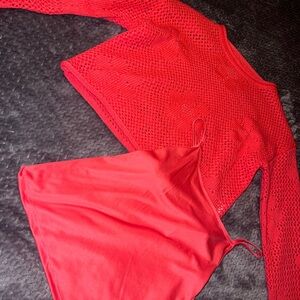 SO Vibrant Coral Knit Floral Sweater with tank top -Never worn